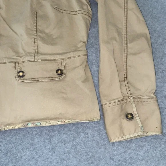GAP Women's XL Khaki Cotton Twill Jacket Floral Trim Utility Peplum Button Up - Picture 3 of 16